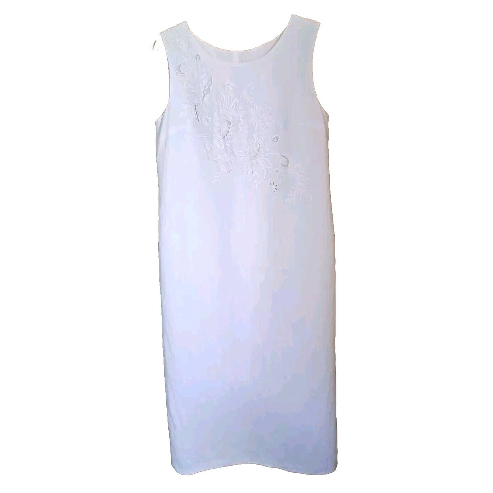 Together Maxi Dress‎ Women's 10 White Embroidered Front Sleeveless Linen Rayon